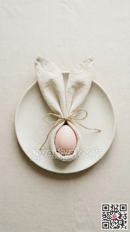 A simple, handmade Easter card. Napkin ears in the shape of an Easter bunny, a simple embellishment