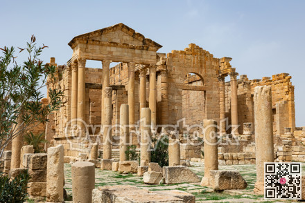Ruins of ancient Roman capitol on territory of antic city Sufetula in area of modern Tunisia