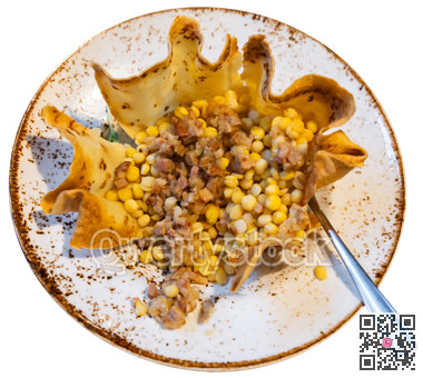 Grey stewed peas with cracklings on a plate