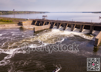 View of river and pressure water dam of Voronezh city, Russia
