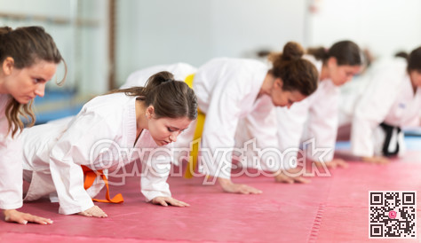 Women doing push-ups in training
