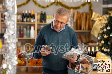 Portrait of mature man buying chocolate and chocolate candies for gift and celebrating Christmas
