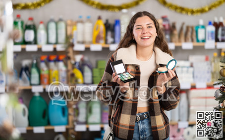 On New Year Eve, woman choose and buy make up pallet