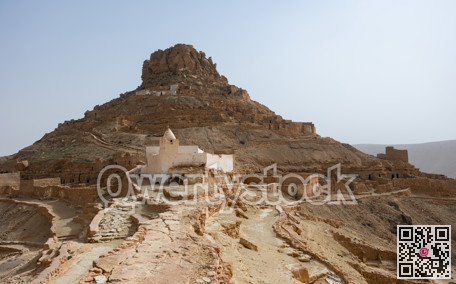 Abandoned Berber village of Ksar Guermassa with mosque in Tunisia
