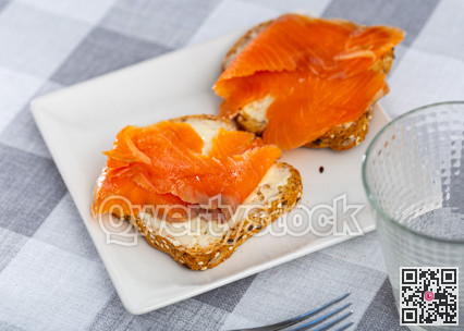 Sandwich with cream butter and salmon slice