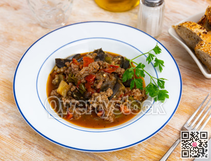 Delicious vegetable stew with minced meat, served for dinner