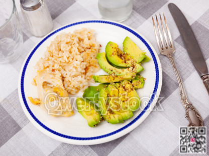 Stewed chicken breast, basmati rice and avocado for dinner
