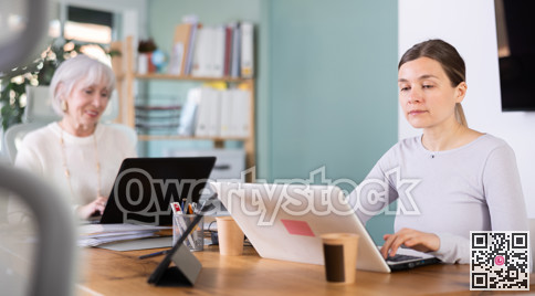 Businesswoman work on laptop in modern company office