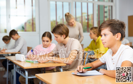 Schoolboy posing in classroom during lesson