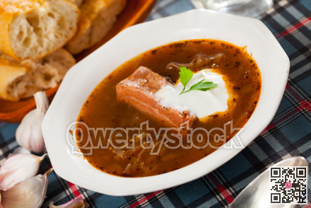 Shchi in mushroom broth with pork and sour cream