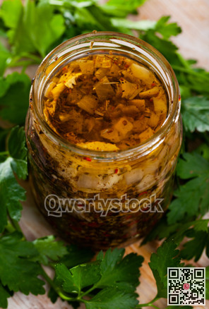 Herring preserves in glass jar