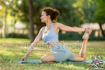 Different yoga poses performed by a slender woman in summer garden
