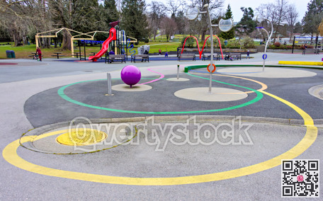Aquapark and kids playground in a park on winter season